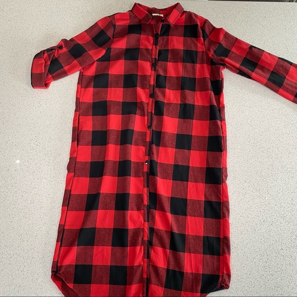 Buffalo plaid button up long shirt / dress-size L - Picture 4 of 11